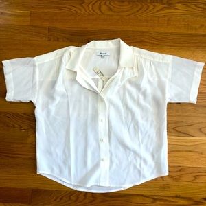 Madewell White Silk Short-Sleeve Button Down